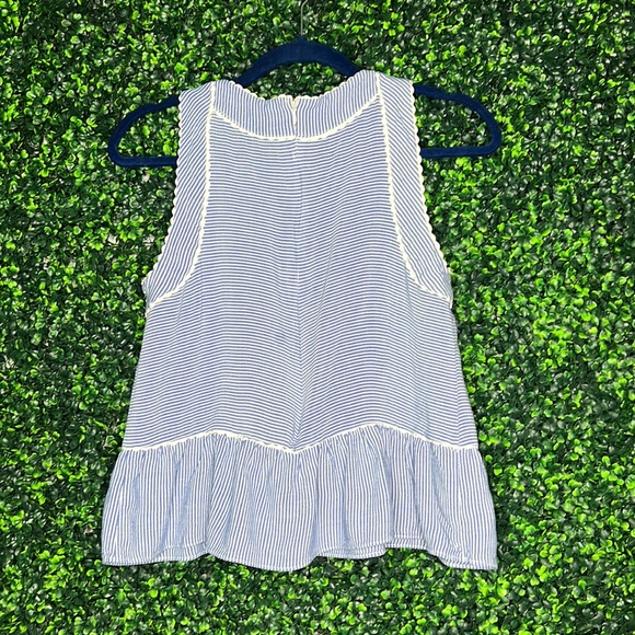 Altar’d State Light Blue Striped Peplum Top ~ Women's S Ruffles Sleeveless Lace - Picture 6 of 6